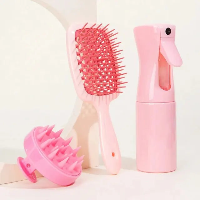 Hollow Comb Set With Spray Bottle 200ml Hair Care Product Set Silicone Shampoo Head Scalp Massage Brush - V.I.P Digital Presence