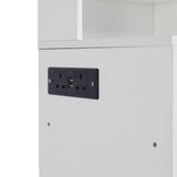 Vanity table with large sliding lighted mirror dressing table with 2 drawers storage shelves and upholstered stool white color