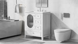 30" Bathroom Vanity with Sink, Bathroom Vanity Cabinet with Three Drawers and Door, Solid Wood and MDF, White - V.I.P Digital Presence