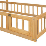 Wooden Twin Size Children's Bed with Detachable Headboard and Integrated Clothes Drying Rack, Natural - V.I.P Digital Presence