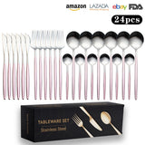 Cutlery Set Stainless Steel Knife Fork Set 24-Piece Tableware Set Golden Steak Knife Fork Spoon 6-Person Set - V.I.P Digital Presence