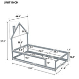 Twin Size Wood bed with House-shaped Headboard Floor bed with Fences,Grey - V.I.P Digital Presence