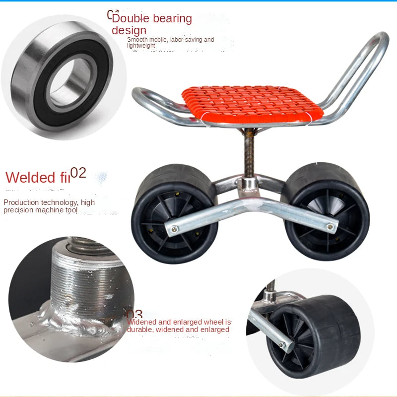 Convenient easy rotated agricultural work seat Garden Shed farm Movable tool stool with wheels - V.I.P Digital Presence