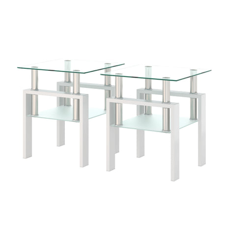 Set of 2, Modern Tempered Glass Tea Table Coffee Table End Table, Square Table for Living Room, Transparent/White - V.I.P Digital Presence