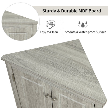 Oak Triangle Bathroom Storage Cabinet with Adjustable Shelves, Freestanding Floor Cabinet for Home Kitchen - V.I.P Digital Presence