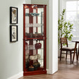 Corner Curio Dispaly Cabinet with Lights, Adjustable Tempered Glass Shelves, Mirrored Back,Cherry(E26 light bulb not included) - V.I.P Digital Presence