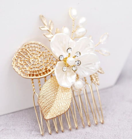 Golden leaf hair comb bridal headdress insert comb jewelry - V.I.P Digital Presence