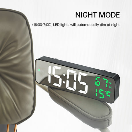 9-Inch Digital Wall Clock: Temp/Humid, Night Mode, Snooze, 12/24H, USB Plug-in LED Alarm Clock - V.I.P Digital Presence