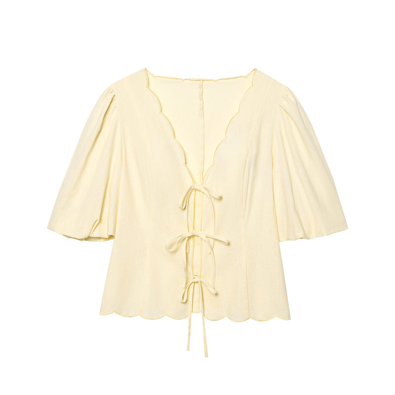 Elegant Solid Color Bubble Sleeve Blouse and Long Pants  Style Fashion Casual Loose Fit - V.I.P Digital Presence