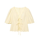Elegant Solid Color Bubble Sleeve Blouse and Long Pants  Style Fashion Casual Loose Fit - V.I.P Digital Presence