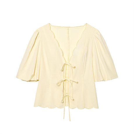 Elegant Solid Color Bubble Sleeve Blouse and Long Pants  Style Fashion Casual Loose Fit - V.I.P Digital Presence