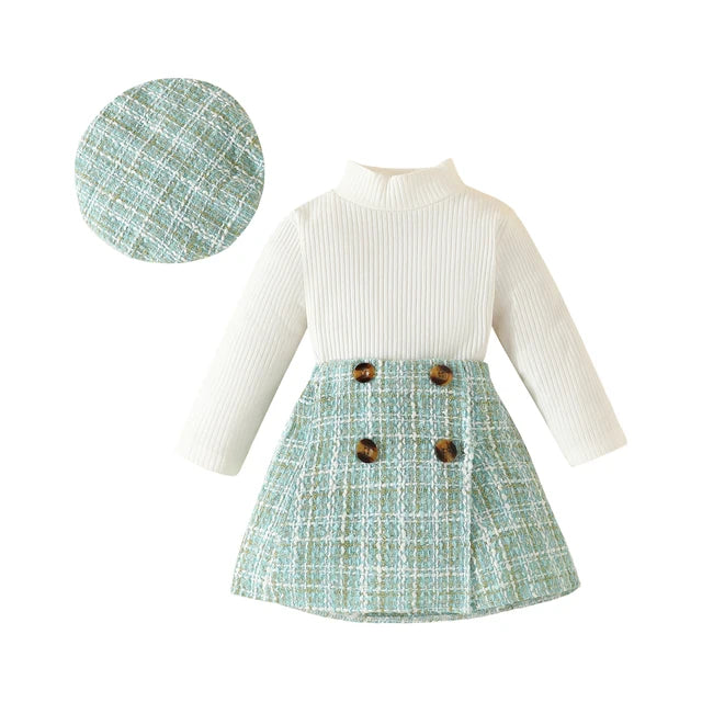 ma&baby 6M-3Y Toddler Infant Newborn Baby Girls Clothes Sets Knit Long Sleeve Tops Plaid Skrits Hat Fall Spring Outfits  D05 - V.I.P Digital Presence