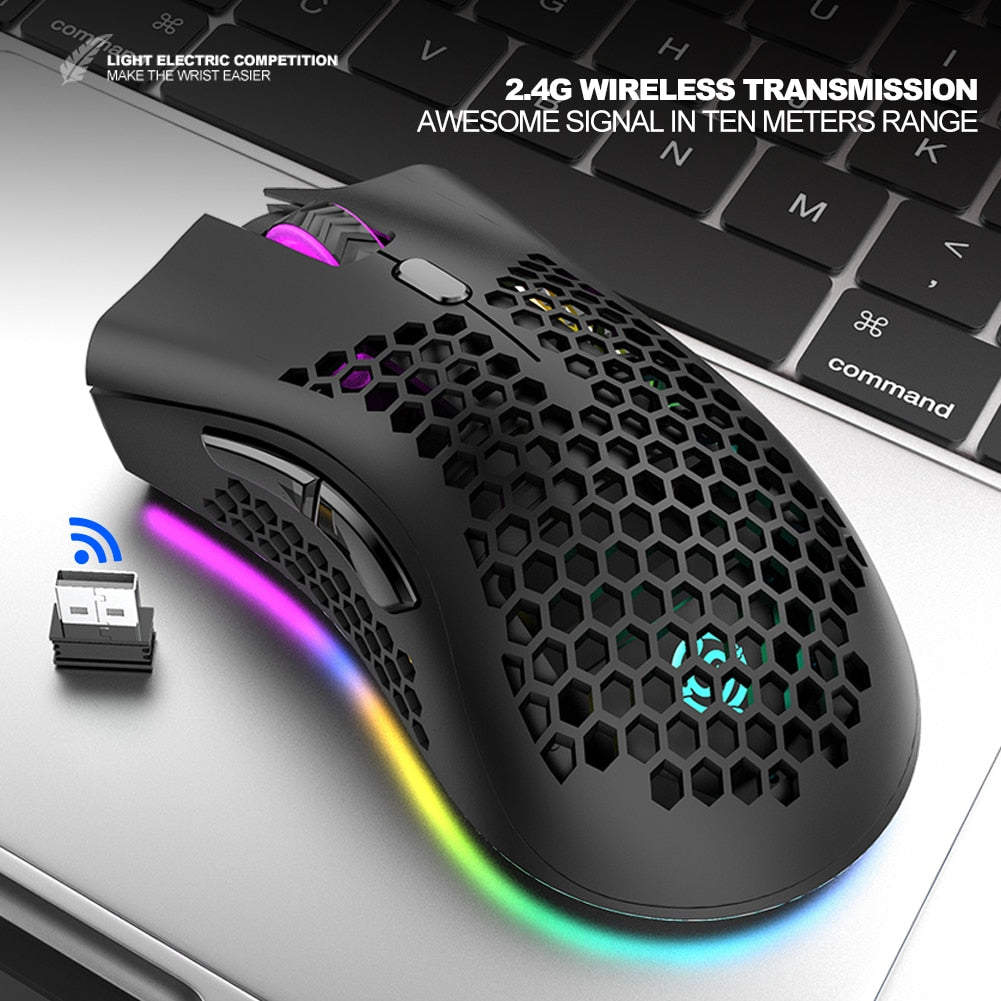 2.4GHz Wireless Gaming Mouse 7 Button 1600 DPI Adjustable RGB Backlit Rechargeable Mouse Lightweight Honeycomb Shell Gamer Mice - V.I.P Digital Presence