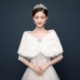 Bride's wedding dress fur shawl women's warm white cloak cheongsam jacket red cloak - V.I.P Digital Presence