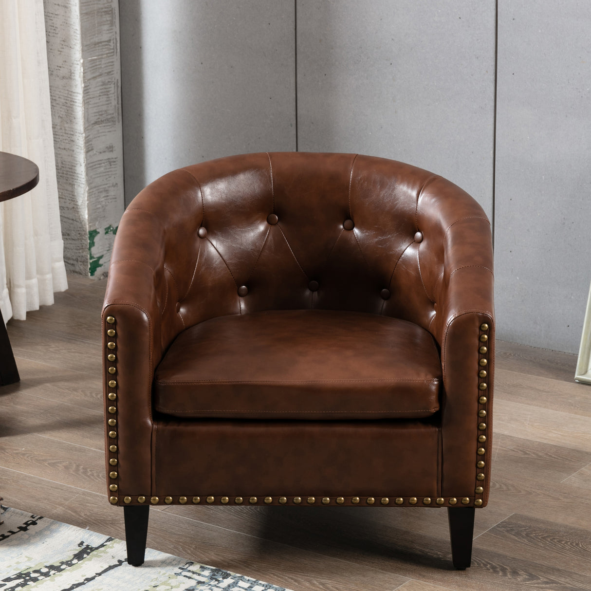 PU Leather Tufted Barrel ChairTub Chair for Living Room Bedroom Club Chairs - V.I.P Digital Presence
