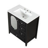30" Bathroom Vanity with Sink, Bathroom Vanity Cabinet with Three Drawers and Door, Solid Wood and MDF, Black - V.I.P Digital Presence