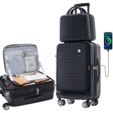 Carry-on Luggage 20 Inch Front Open Luggage Lightweight Suitcase with Front Pocket and USB Port, 1 Portable Carrying Case Black