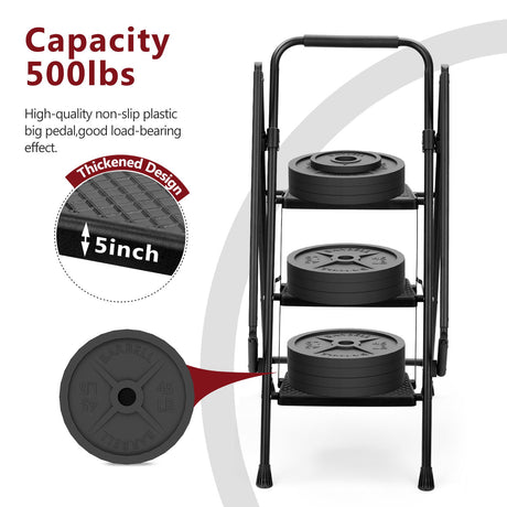 Four step ladder, lightweight folding four step stool, wide anti slip pedal and safety handle, sturdy steel ladder - V.I.P Digital Presence