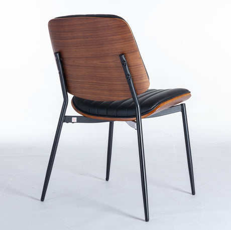 2-piece retro linen chair set with curved wooden backrest, cushioned seat, adjustable metal legs, (Black PU) - V.I.P Digital Presence