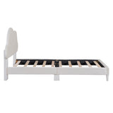 Twin Size Upholstered Cloud-Shape Bed ,Velvet Platform Bed with Headboard,No Box-spring Needed,Beige - V.I.P Digital Presence