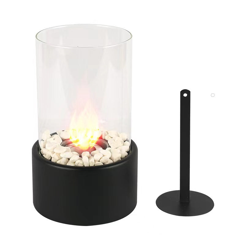 Desktop alcohol fireplace light indoor stainless steel small portable heating stove circular glass bar atmosphere light - V.I.P Digital Presence