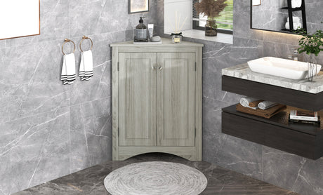 Oak Triangle Bathroom Storage Cabinet with Adjustable Shelves, Freestanding Floor Cabinet for Home Kitchen - V.I.P Digital Presence