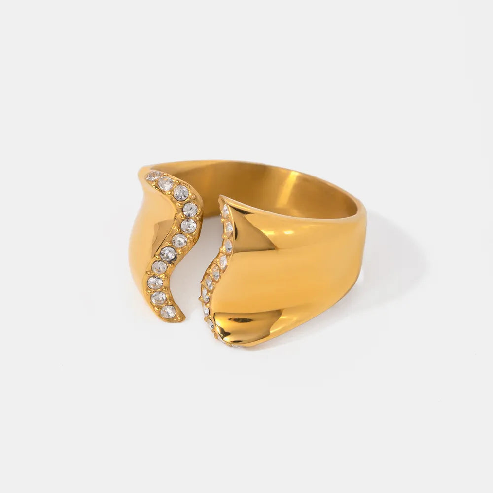 Stainless Steel Inlaid Rhinestone Bypass Ring - V.I.P Digital Presence