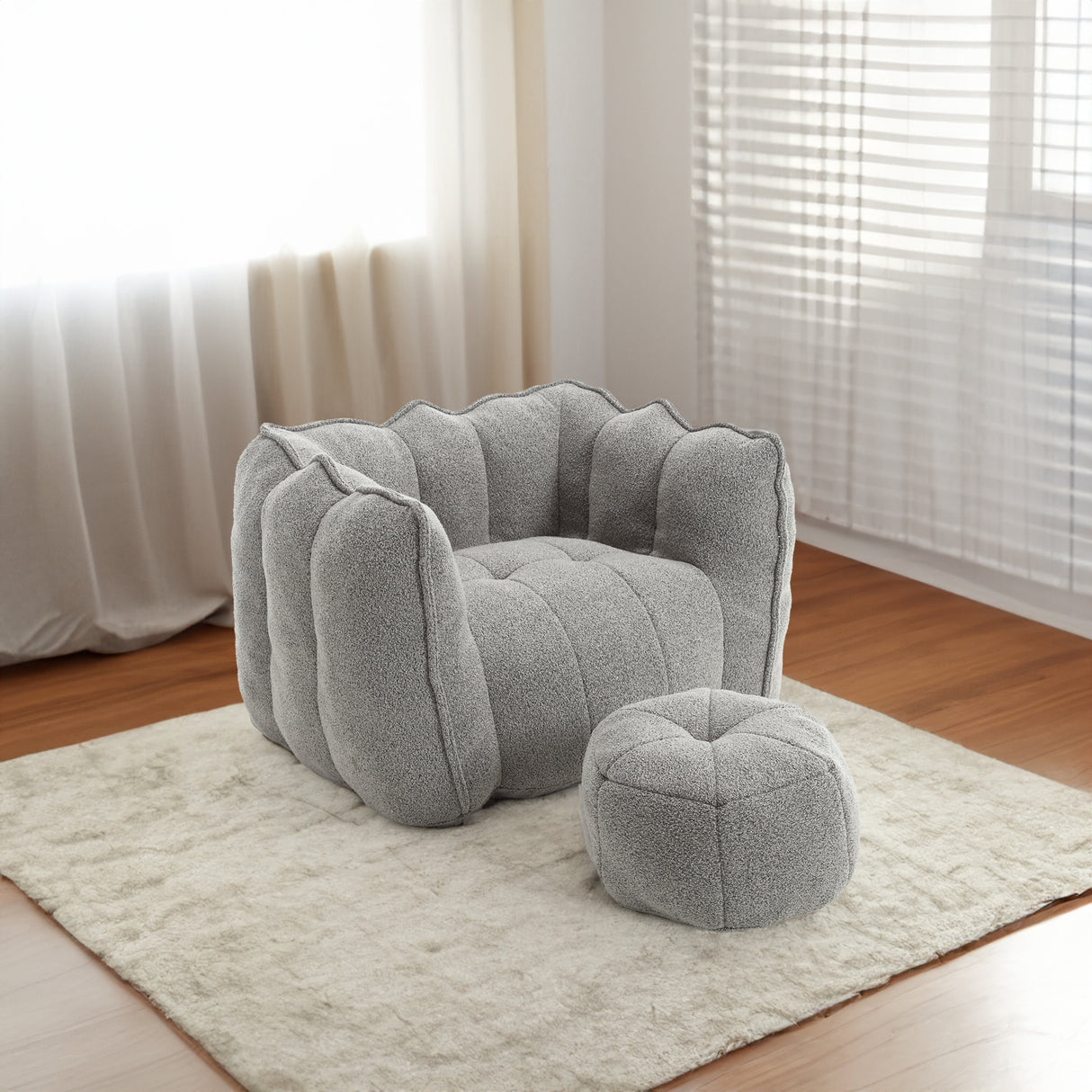 Soft Bean Bag Chair with High Resilient Foam(Chips)for living room and bedroom,Comfortable Square Lazy Sofa with Footstool - V.I.P Digital Presence