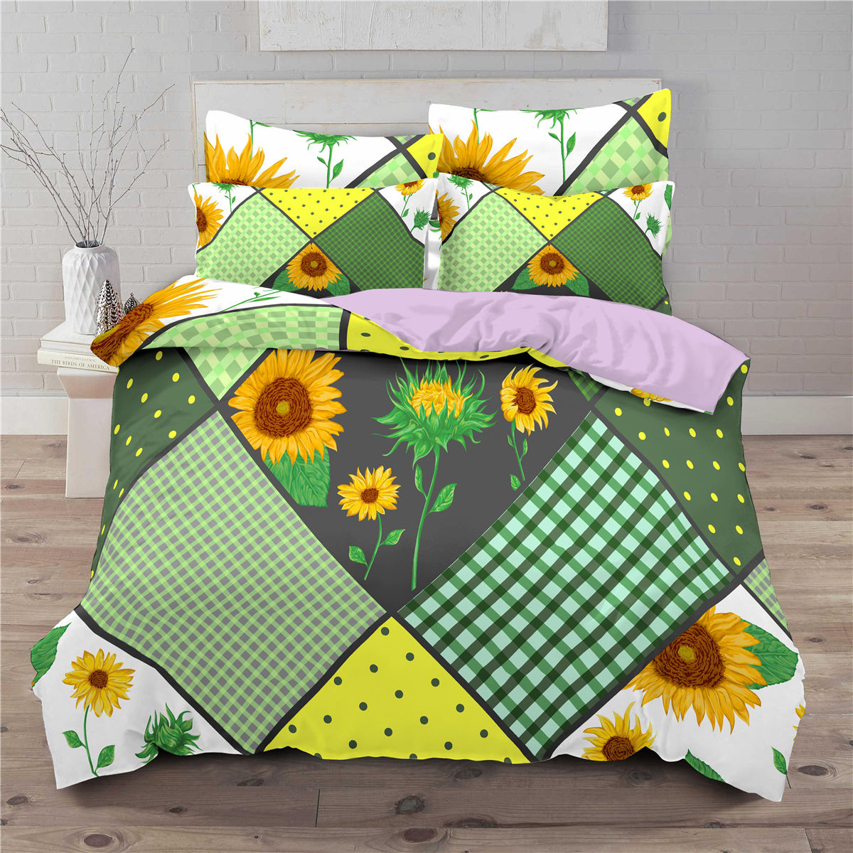 Juego de cama de 3 piezas con estampado de girasoles, edredón con impresión digital 3D. 