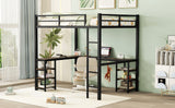 Full Metal Loft Bed with Desk and Shelves, Loft Bed with Ladder and Guardrails, Loft Bed Frame for Bedroom, Black - V.I.P Digital Presence