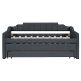 Twin Size Upholstered Daybed with Trundle and Three Drawers Grey