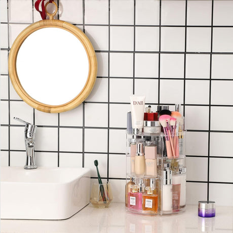 Rotating cosmetic storage box transparent desktop display rack dressing table makeup brush skincare product storage rack - V.I.P Digital Presence