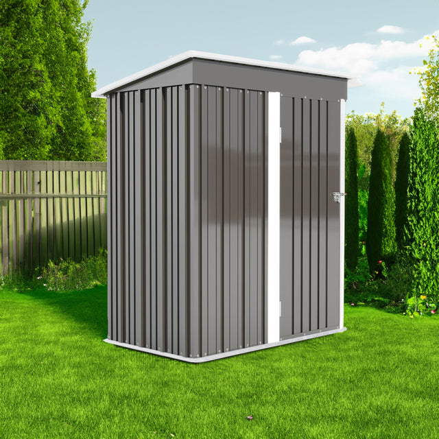 5 * 3FT outdoor storage shed, tool shed with sloping roof and lockable door, backyard garden metal shed, courtyard lawn, gray - V.I.P Digital Presence
