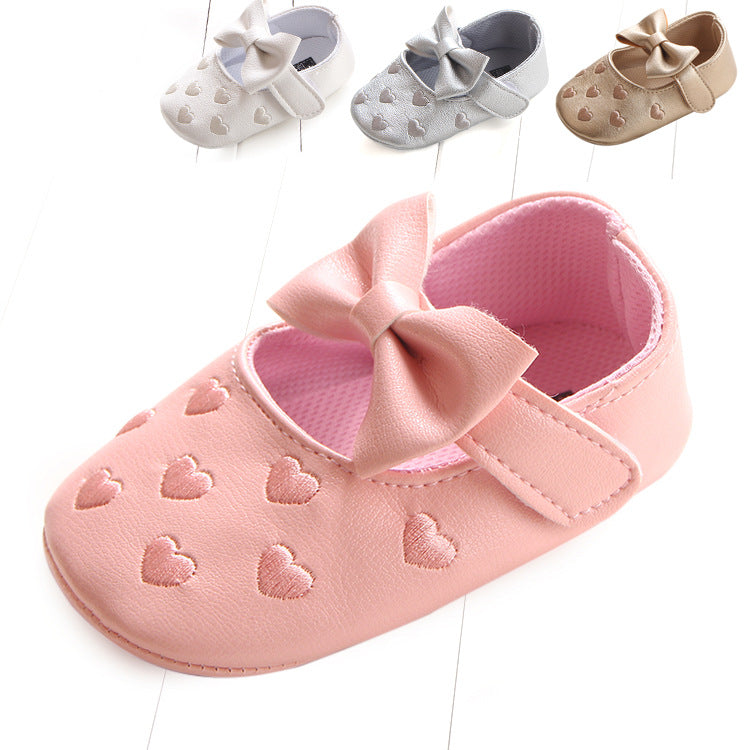 Multicolor Embroidered Peach Heart Bow Baby Shoes Baby Shoes Toddler Shoes - V.I.P Digital Presence