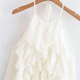 Summer New Style Women's Fashion Sexy Spaghetti Strap Ruffle Neck Tie Crop Top - V.I.P Digital Presence