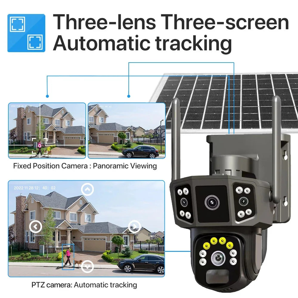 Outdoor panoramic pan tilt solar camera without power or network remote three screen night vision orchard monitoring camera - V.I.P Digital Presence