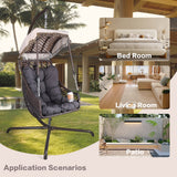 Swing Egg Chair with Stand Indoor Outdoor Wicker Rattan Frame 350lbs Capacity Hammock Chair - V.I.P Digital Presence