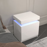 Modern white Nightstand With 2 Storage Drawers,Led Lights, End Table For Bedroom Furniture - V.I.P Digital Presence