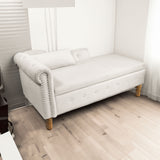 Beige Chaise Lounge Indoor Velvet Lounge Chair for Bedroom with Storage & Pillow Modern Upholstered Rolled Arm Chase Lounge - V.I.P Digital Presence