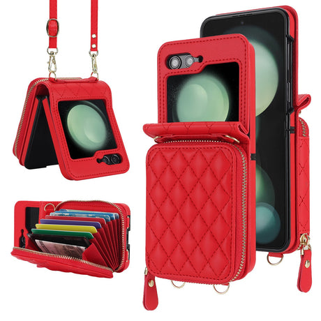 Suitable for Flip5 4 folding phone case fashion card insertion Samsung ZFlip6 crossbody small fragrant style phone leather cover - V.I.P Digital Presence