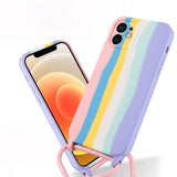 Funda para teléfono móvil Apple 13 Pro con cordón de silicona arcoíris, compatible con el 11 Pro, funda anticaídas con todo incluido. 