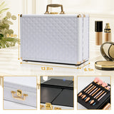 Portable makeup case, travel makeup bag with LED mirror, locked makeup storage box, brush holder, divider, rechargeable, white - V.I.P Digital Presence