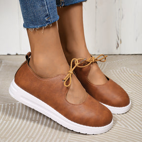 Round toe front strap solid color casual single shoe for women - V.I.P Digital Presence