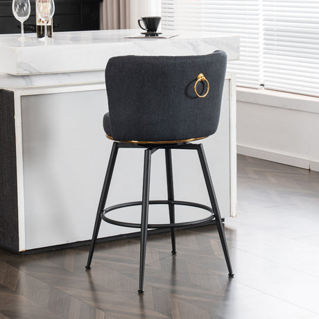 A set of 2 gray rotating bar stools - high backrest, adjustable, with elegant metal backrest decoration - V.I.P Digital Presence