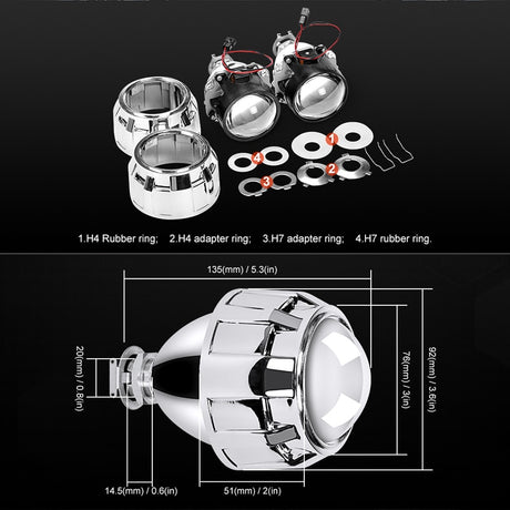 RACBOX 2Pcs 2.5 Inch Universal Bi Xenon HID Projector Lens Silver Black Shroud H1 Xenon LED Bulb H4 H7 Motorcycle Car Headlight - V.I.P Digital Presence