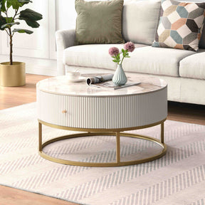 31.5 Inch Modern Round Coffee Table with Drawers, Marble Table with Storage, Coffee Table for Living Room - V.I.P Digital Presence