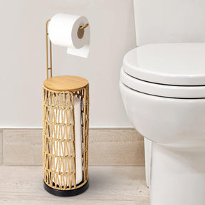 Freestanding Toilet Paper Holder with Storage 3 Rolls of Tissue Holder for Bathroom Handmade Woven Toilet Paper Roll Stand - V.I.P Digital Presence