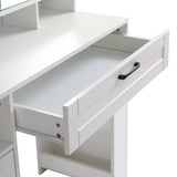 Vanity table with large sliding lighted mirror dressing table with 2 drawers storage shelves and upholstered stool white color