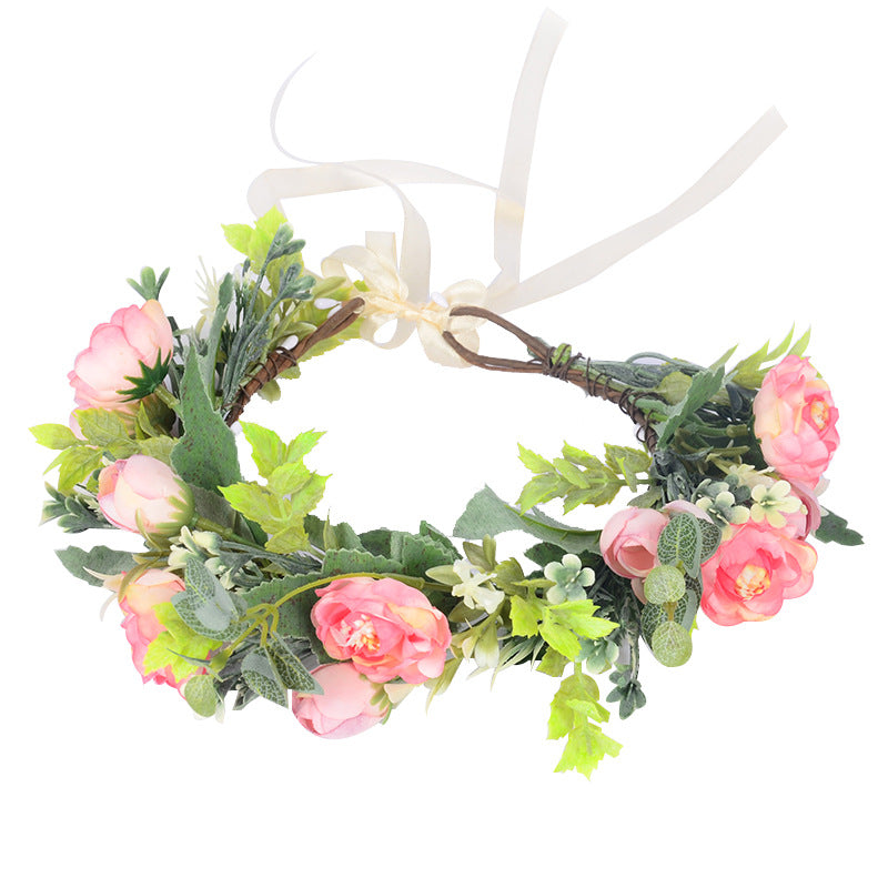 Flower garland headwear, forest style girl, sweet vacation, photography, hair accessories, simulated flowers, green leaves, flower garland - V.I.P Digital Presence