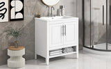 30" Bathroom Vanity with Sink  Multi-functional Bathroom Cabinet with Doors and Drawers Solid Frame and MDF Board, White - V.I.P Digital Presence
